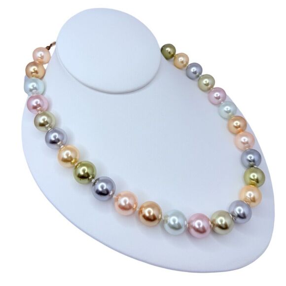 Vintage Kenneth J Lane Pastel Pearl Necklace 22" Large Heavy Inaugural Easter - Picture 3 of 7